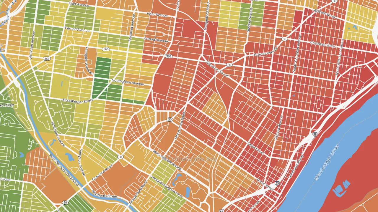 Bevo Mill, St. Louis, MO Map of Assault Rates