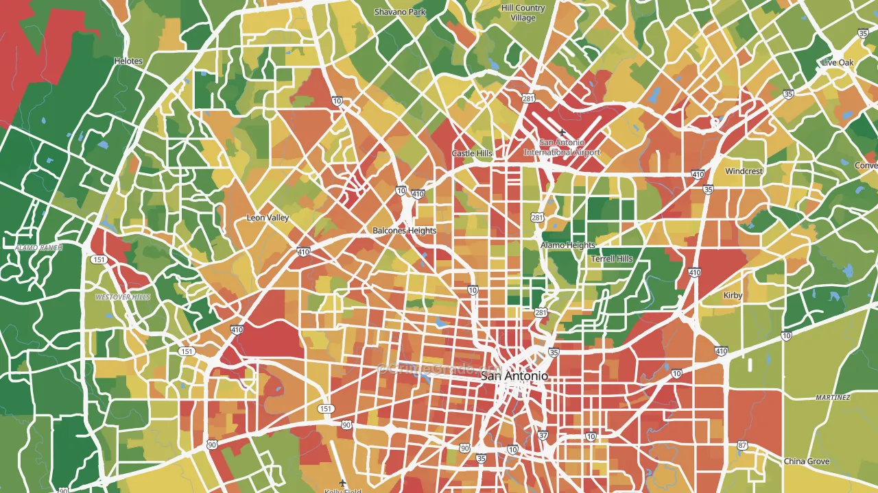 Bexar County, TX Map of Assault Rates