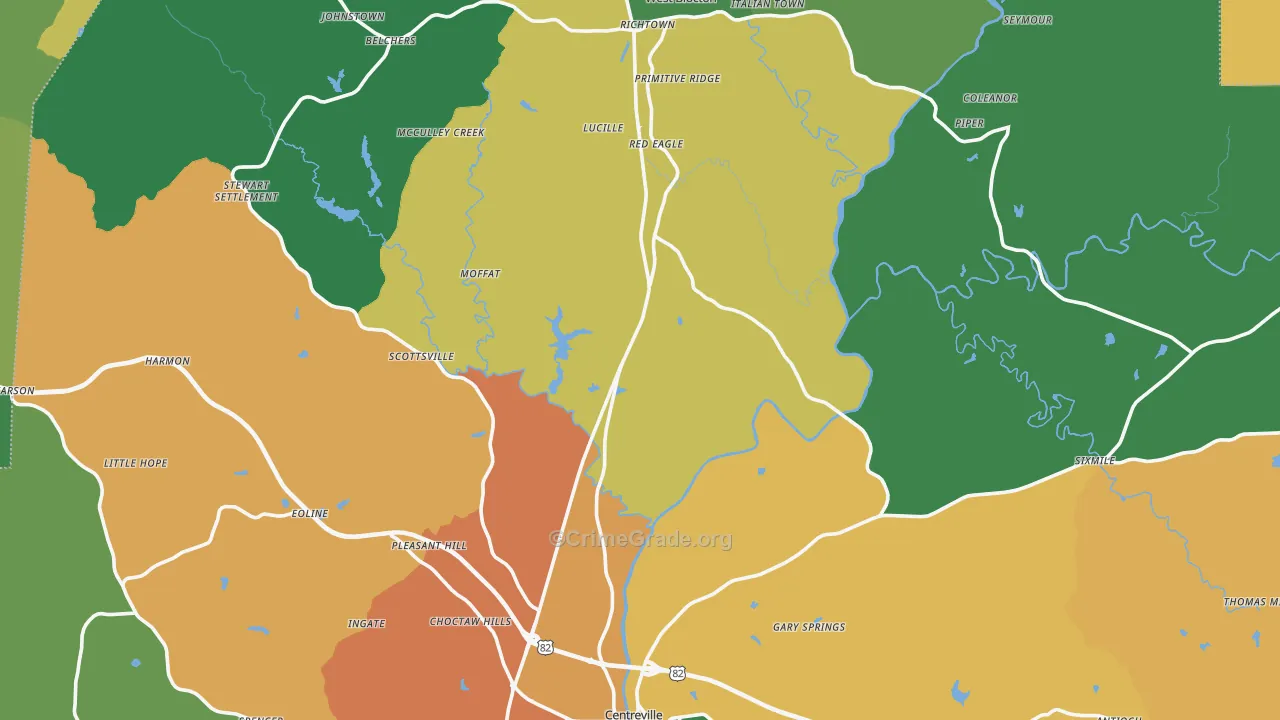 Bibb County, AL Map of Assault Rates