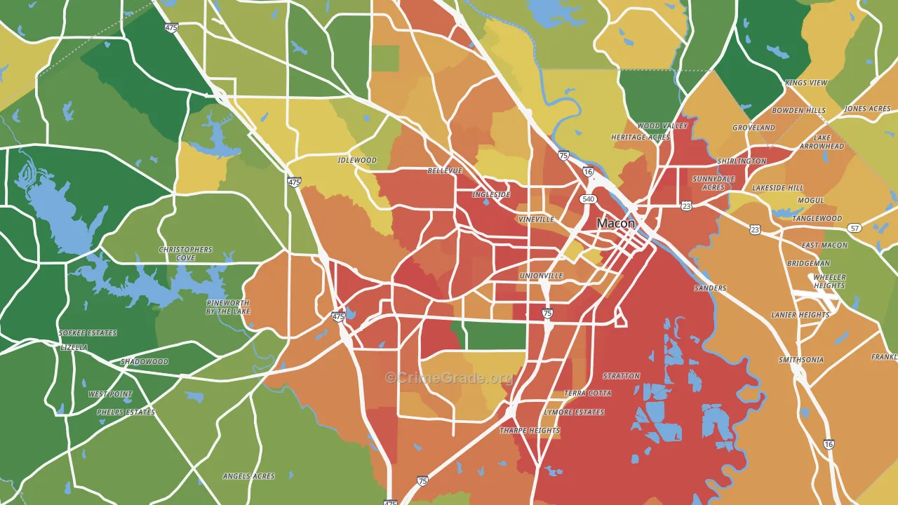 Bibb County, GA Map of Assault Rates