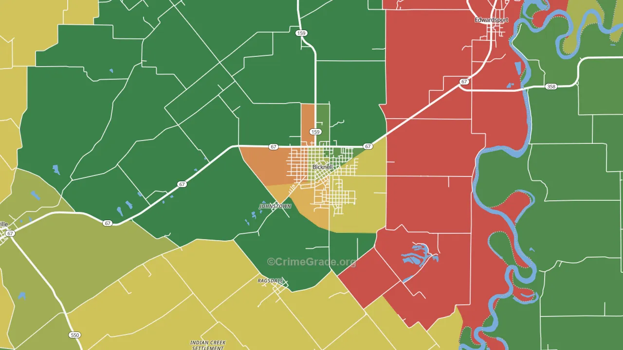 Bicknell, IN Map of Assault Rates