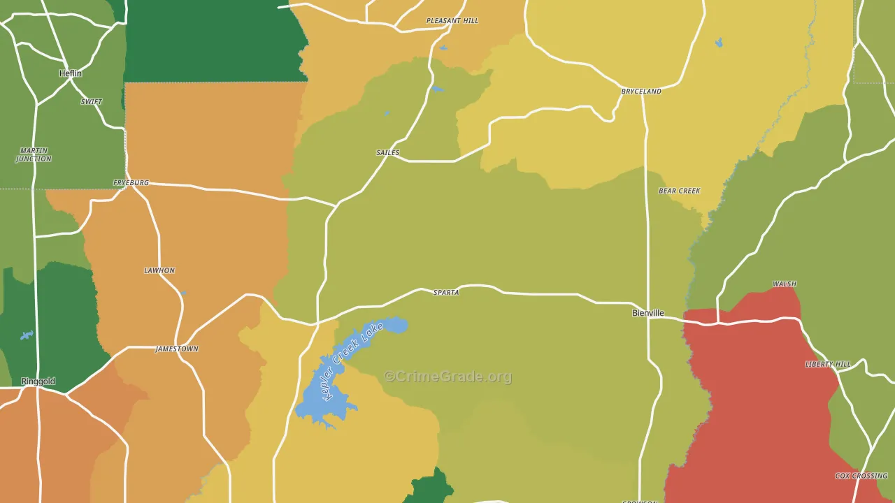 Bienville Parish, LA Map of Assault Rates
