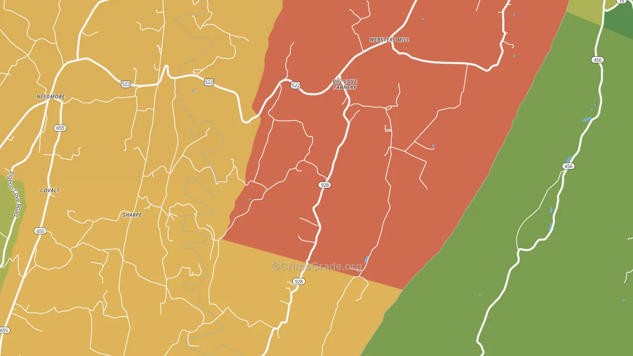 Big Cove Tannery, PA Map of Assault Rates