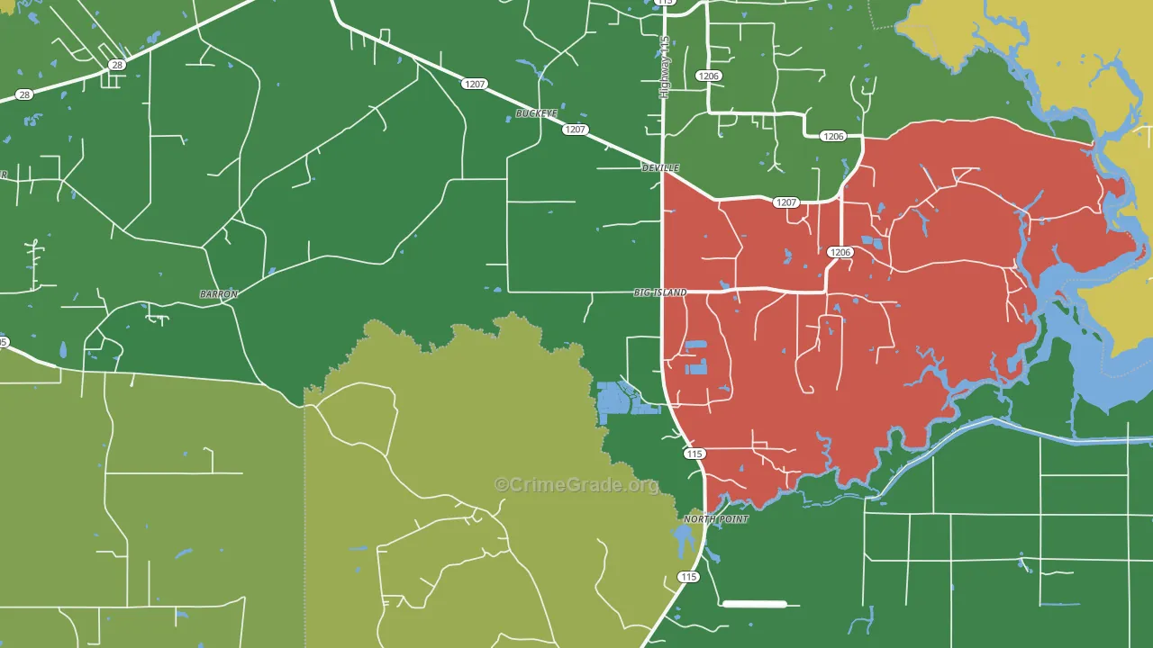 Big Island, LA Map of Assault Rates