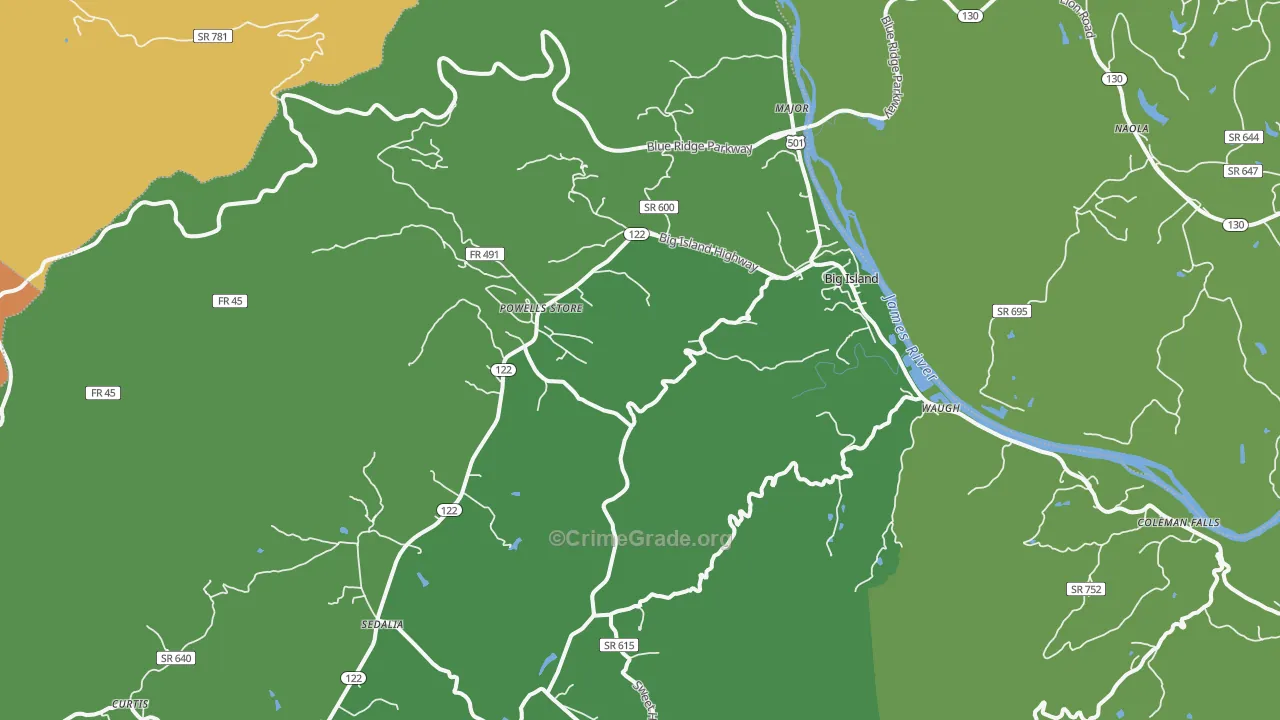 Big Island, VA Map of Assault Rates