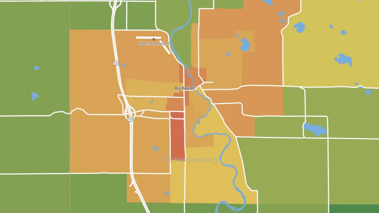 Big Rapids, MI Map of Assault Rates