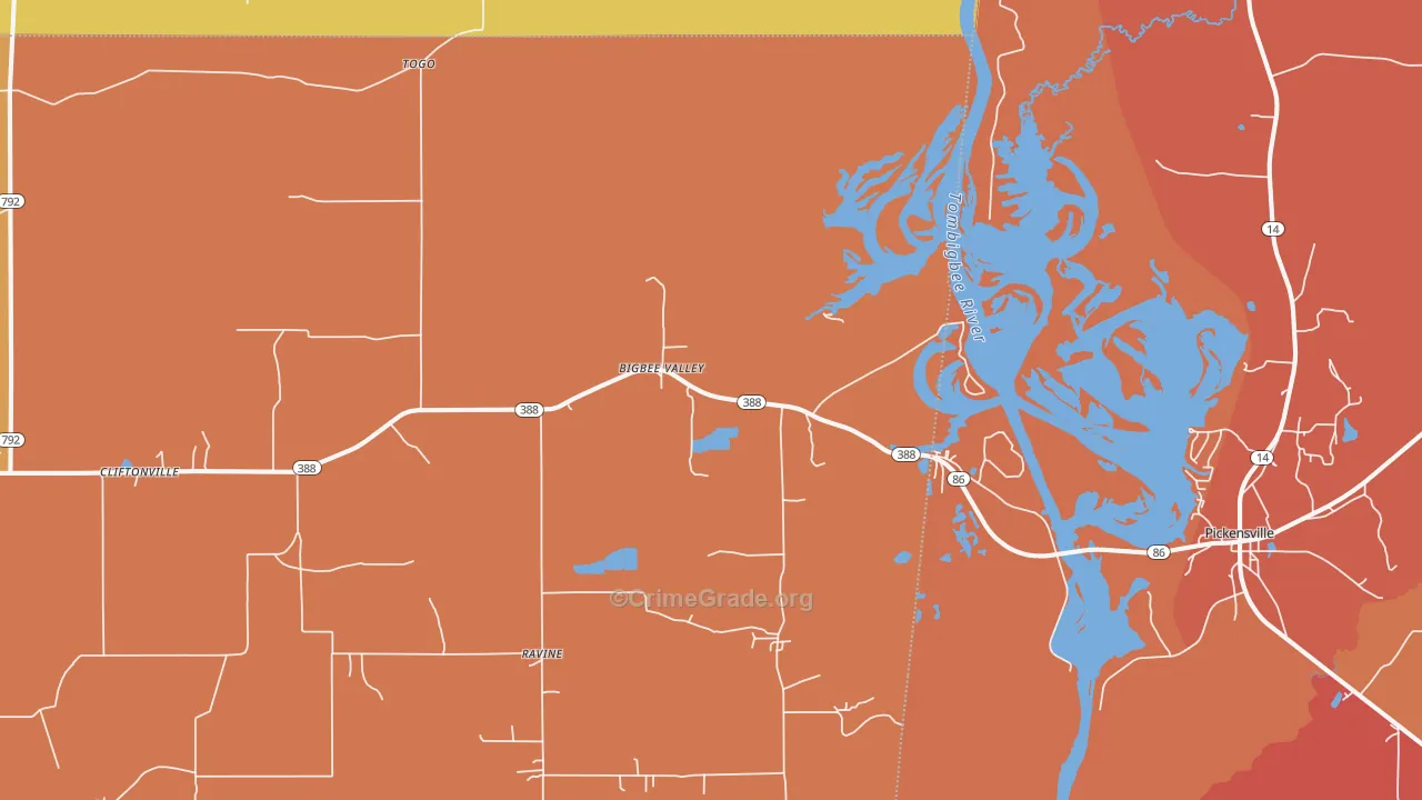 Bigbee Valley, MS Map of Assault Rates