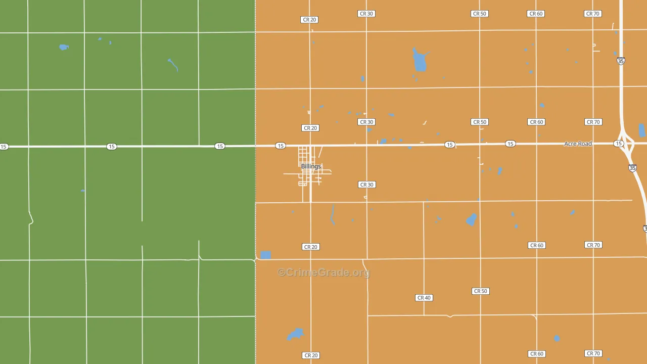 Billings, OK Map of Assault Rates
