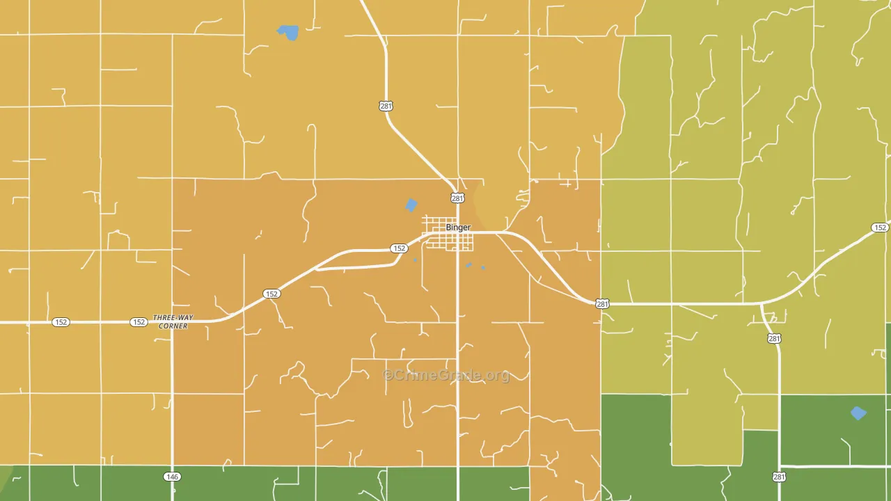 Binger, OK Map of Assault Rates