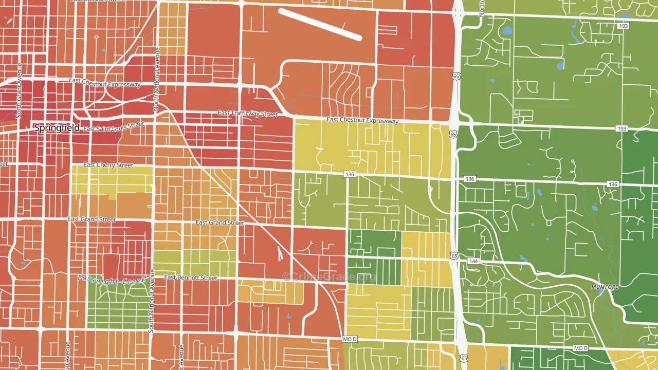 Bingham, Springfield, MO Map of Assault Rates