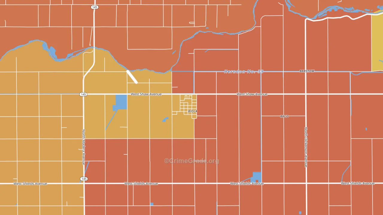 Biola, CA Map of Assault Rates