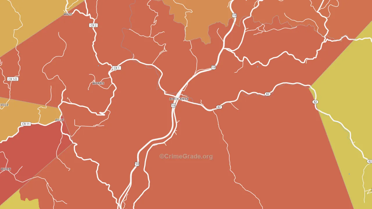 Birch River, WV Map of Assault Rates