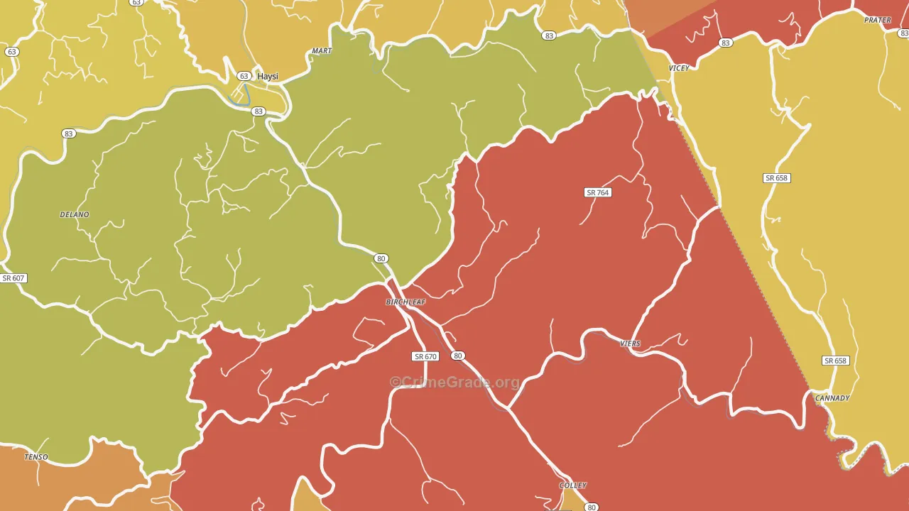 Birchleaf, VA Map of Assault Rates