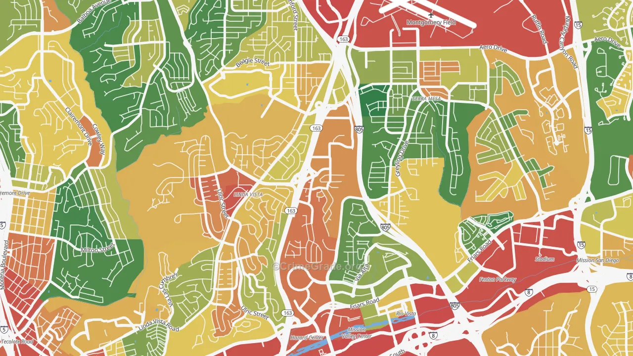 Bird Land, San Diego, CA Map of Assault Rates