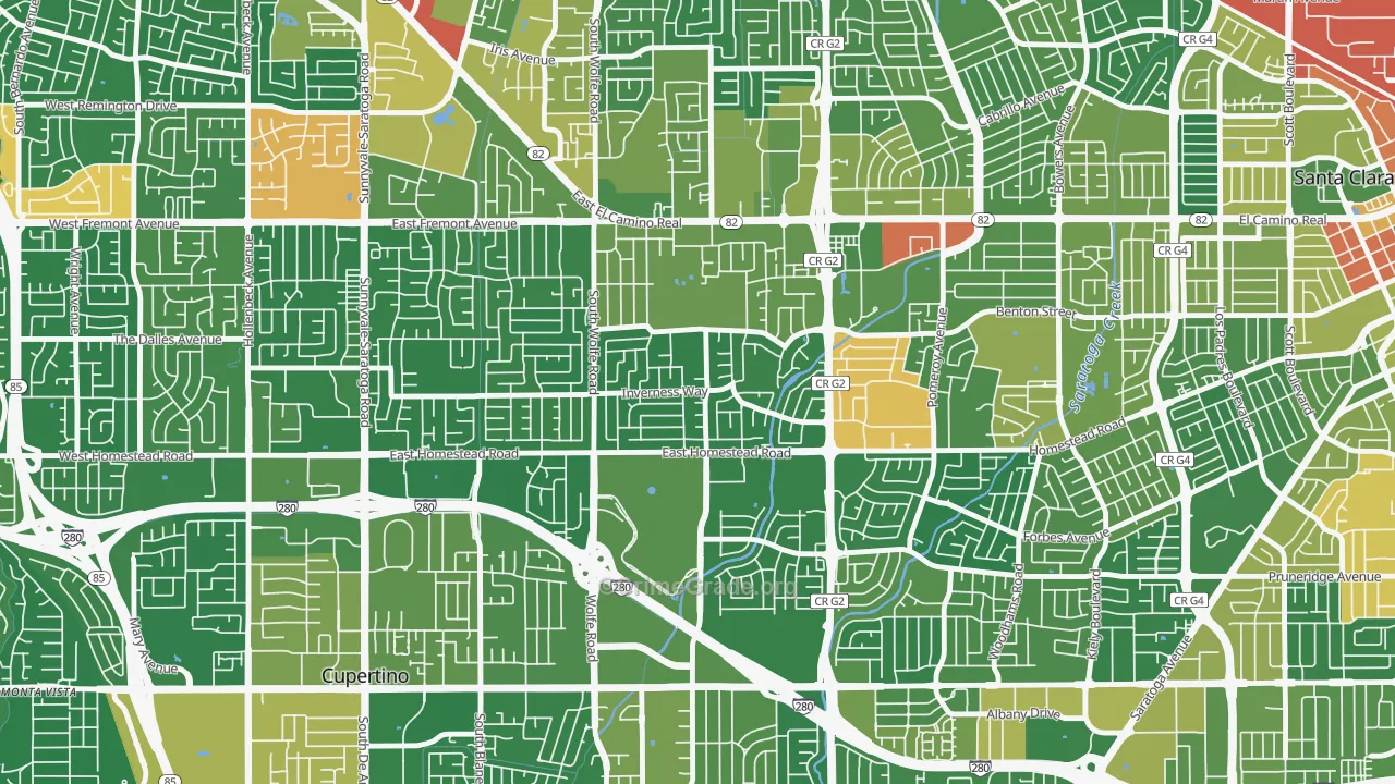 Birdland Neighbors, Sunnyvale, CA Map of Assault Rates