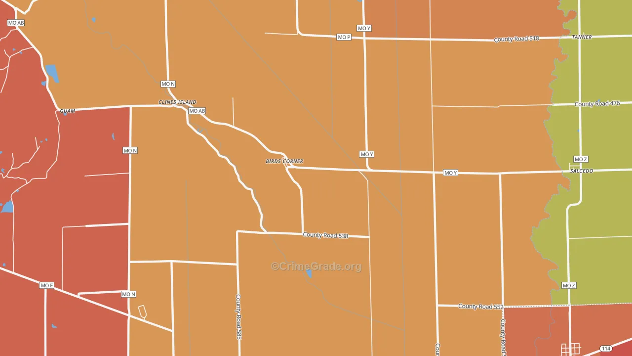 Birds Corner, MO Map of Assault Rates