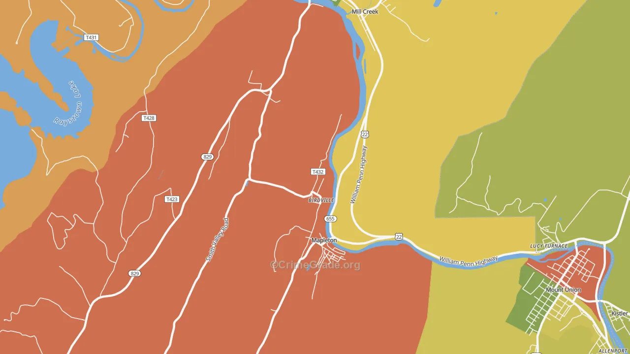 Birdville, PA Map of Assault Rates