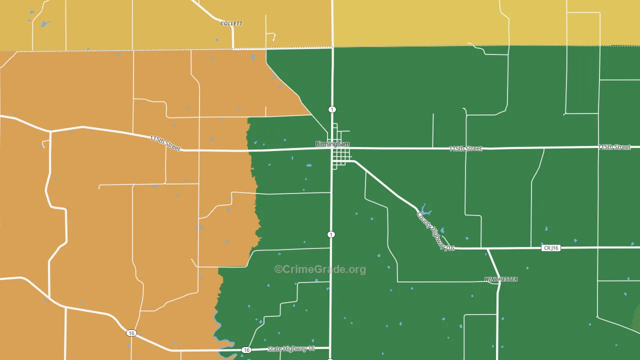Birmingham, IA Map of Assault Rates