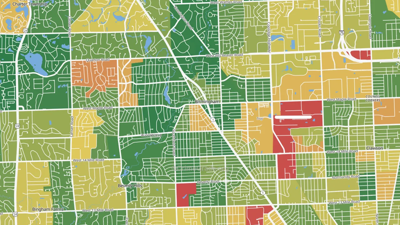 Birmingham, MI Map of Assault Rates