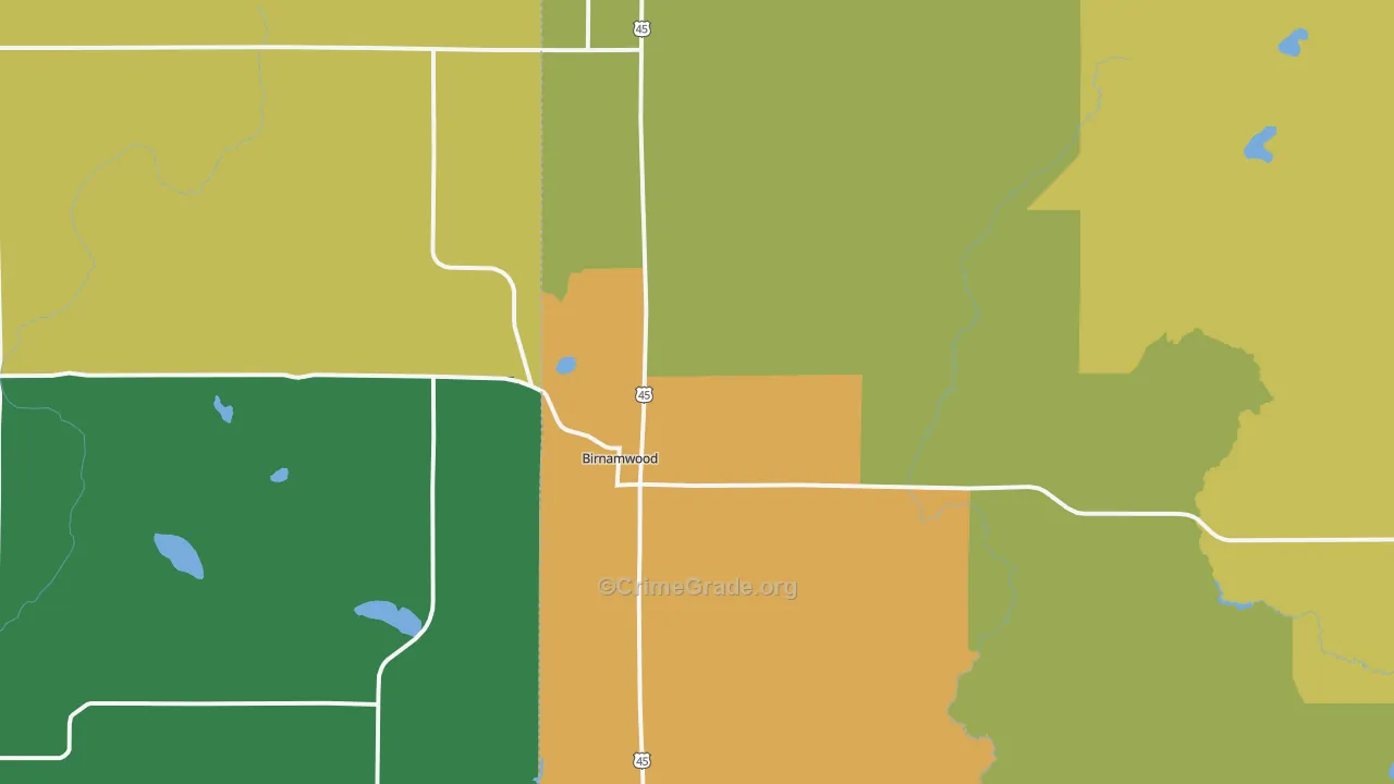 Birnamwood, WI Map of Assault Rates