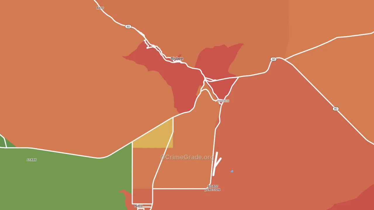 Bisbee, AZ Map of Assault Rates