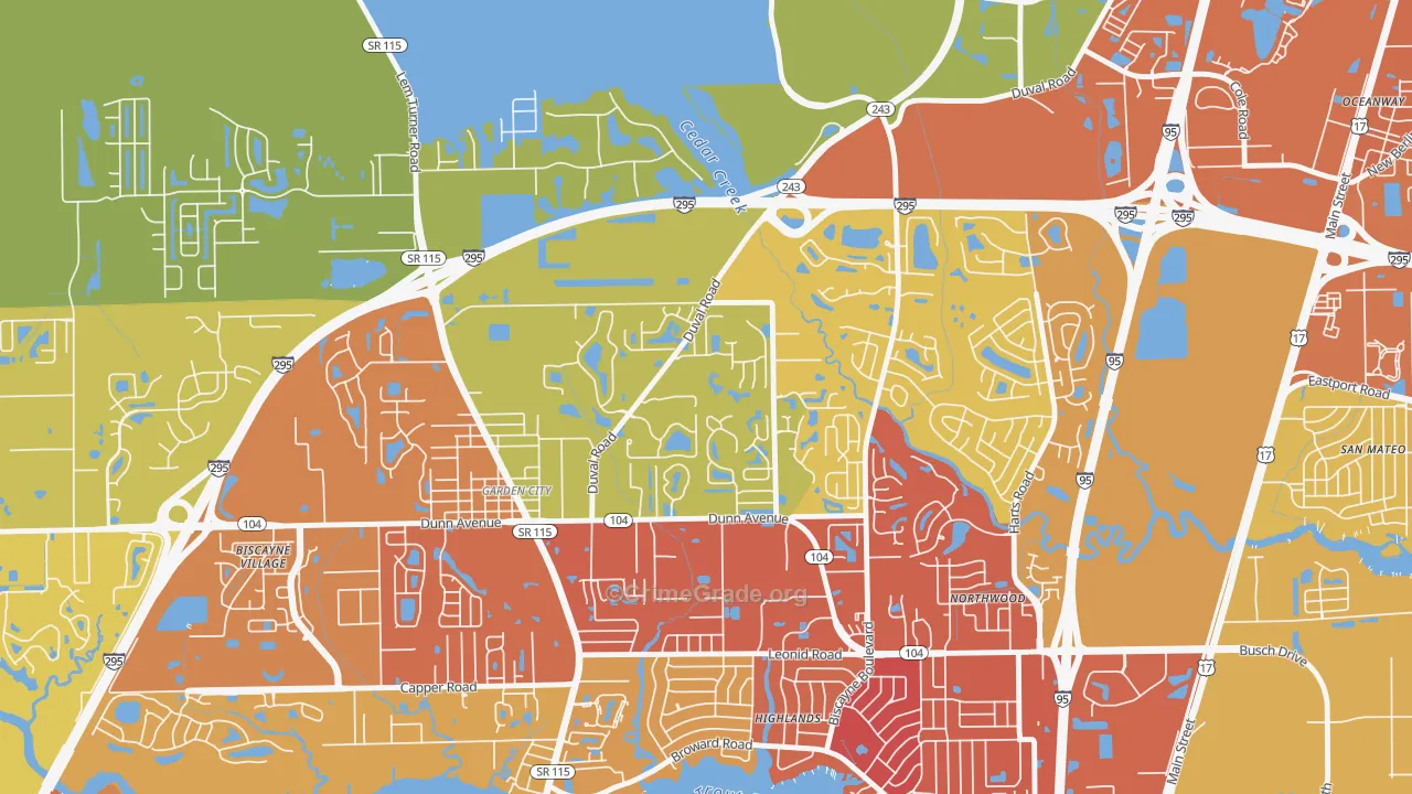 Biscayne, Jacksonville, FL Map of Assault Rates