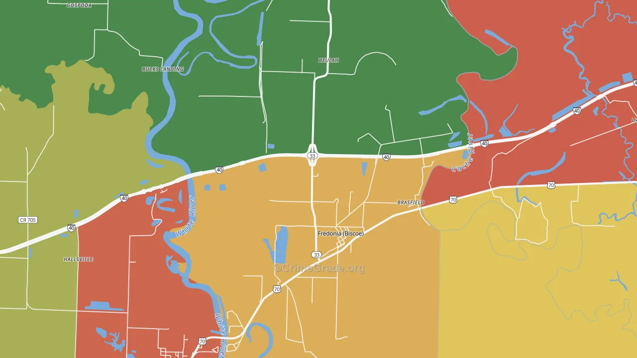 Biscoe, AR Map of Assault Rates