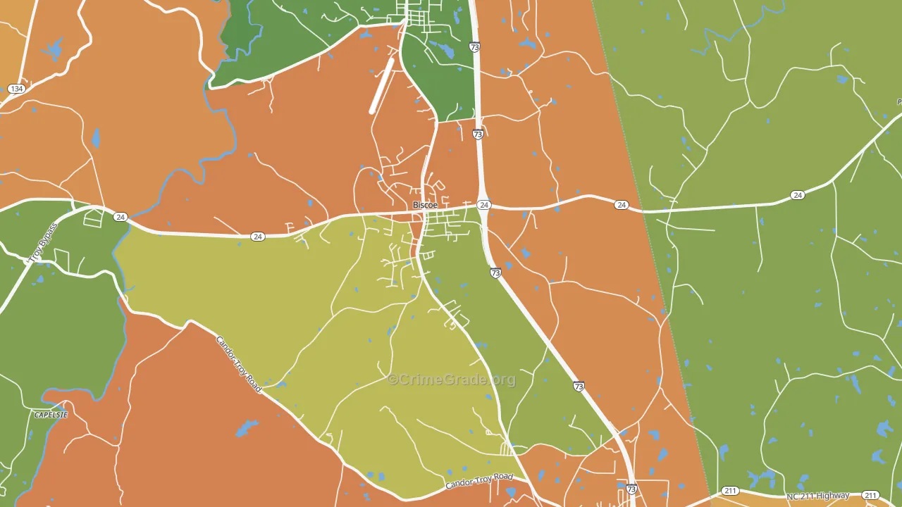 Biscoe, NC Map of Assault Rates