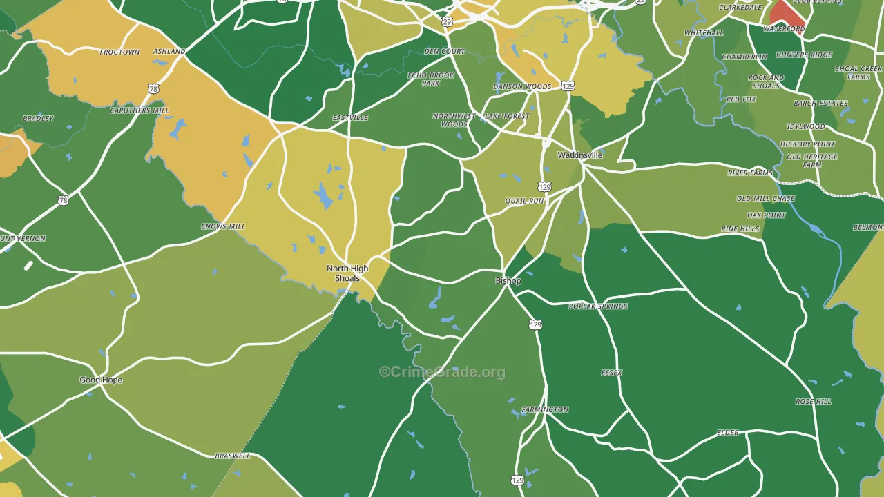 Bishop, GA Map of Assault Rates