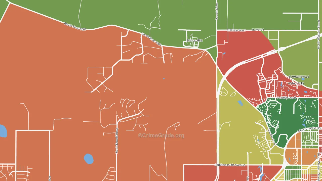 Bishop Hills, TX Map of Assault Rates