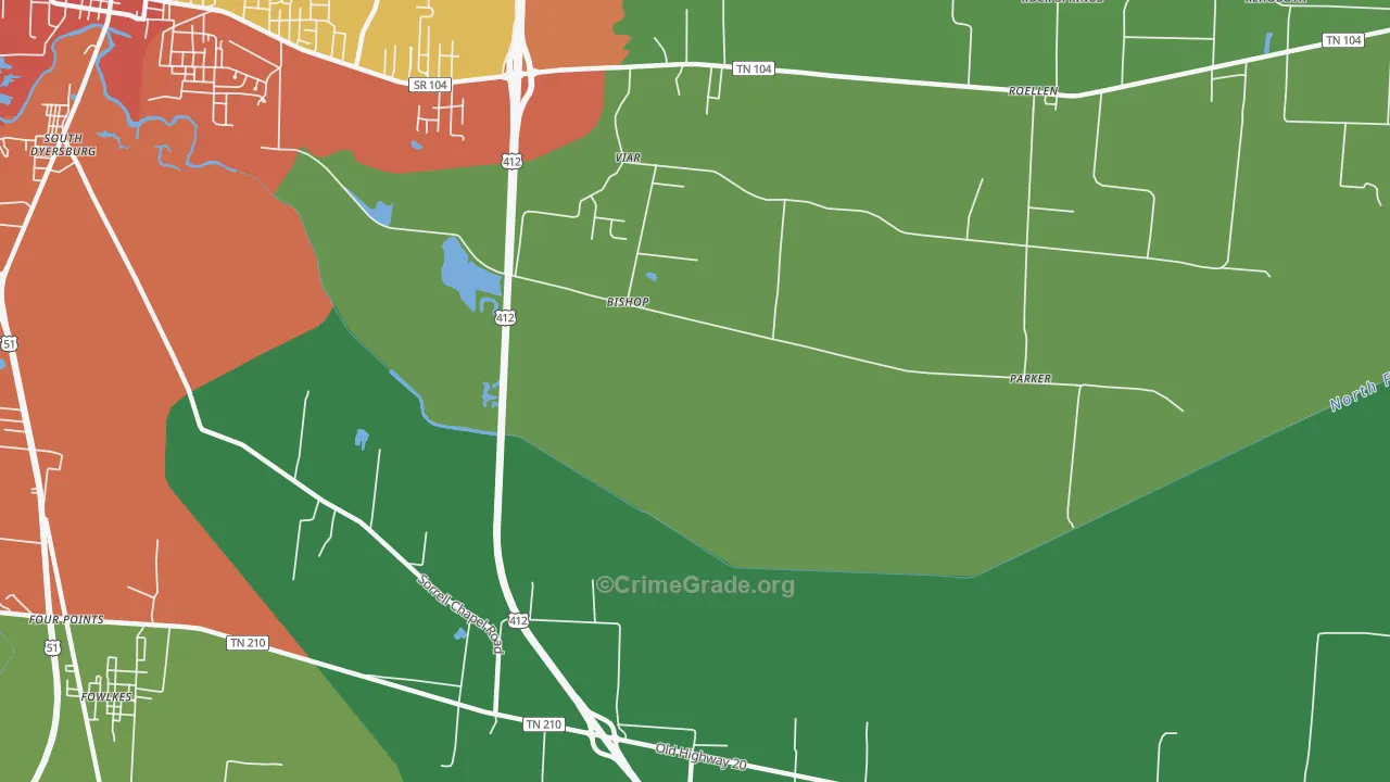 Bishop, TN Map of Assault Rates