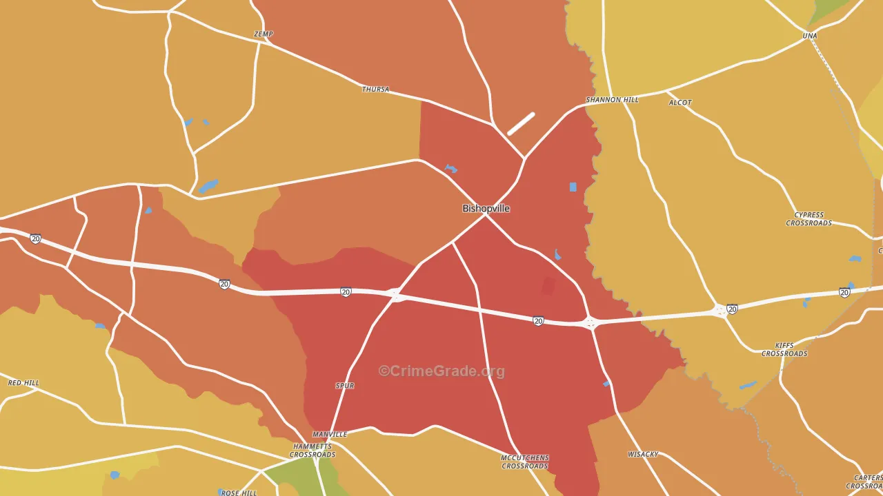 Bishopville, SC Map of Assault Rates