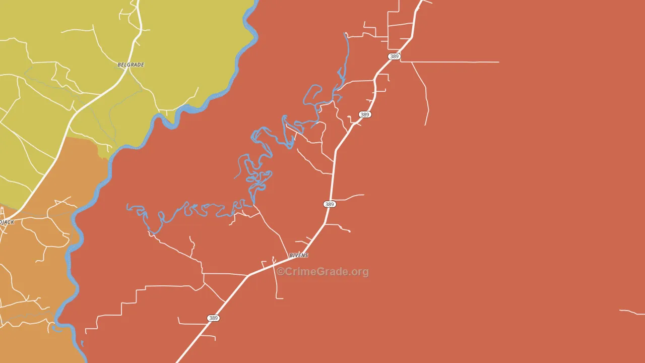 Bivens, LA Map of Assault Rates