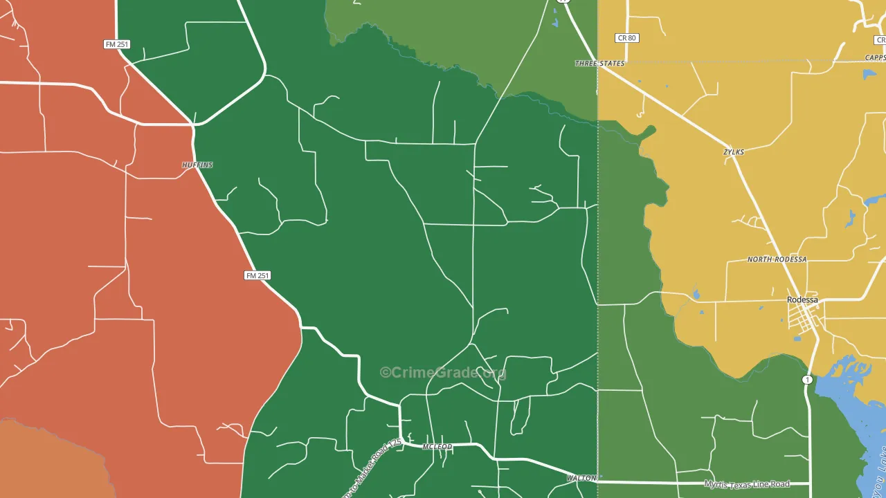 Bivins, TX Map of Assault Rates
