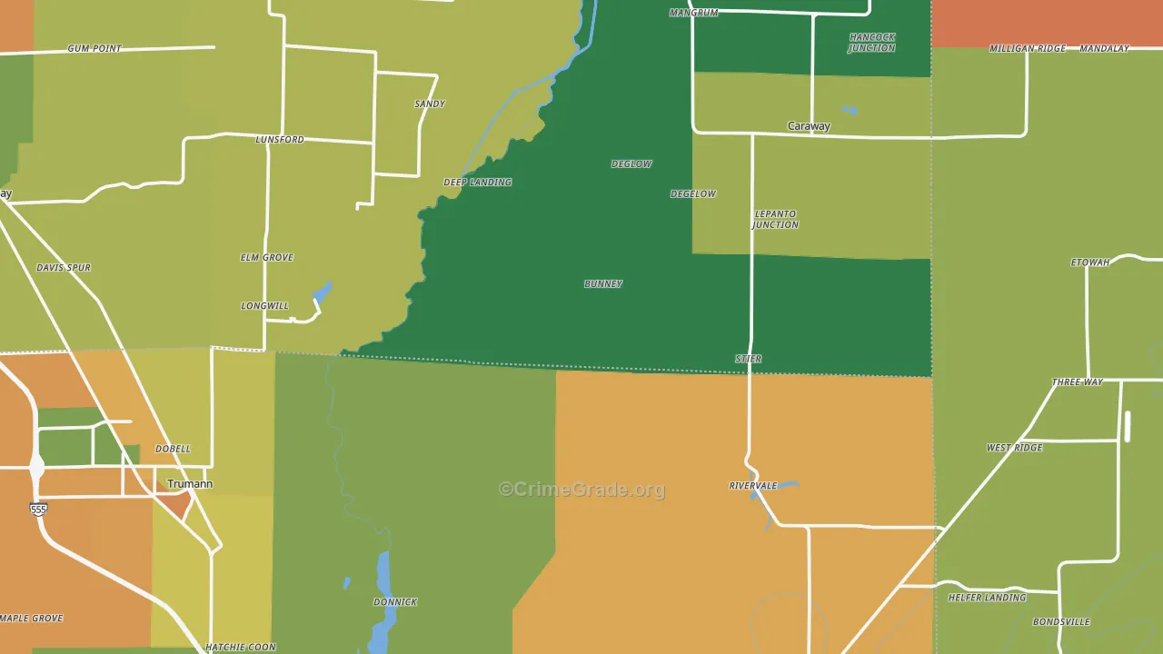 Black Oak, AR Map of Assault Rates