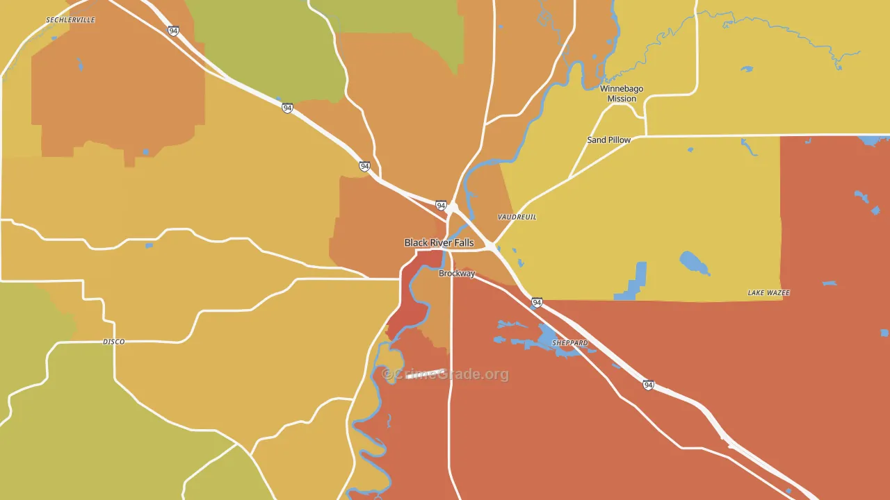 Black River Falls, WI Map of Assault Rates