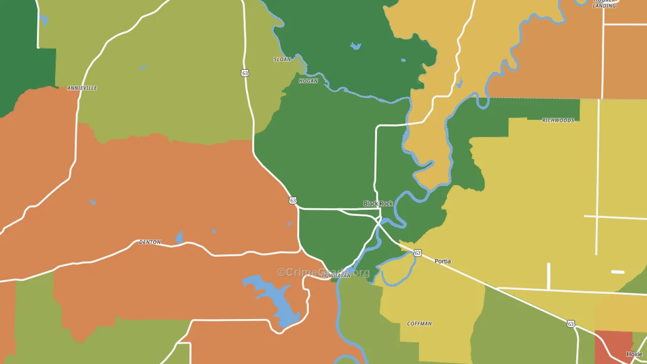 Black Rock, AR Map of Assault Rates