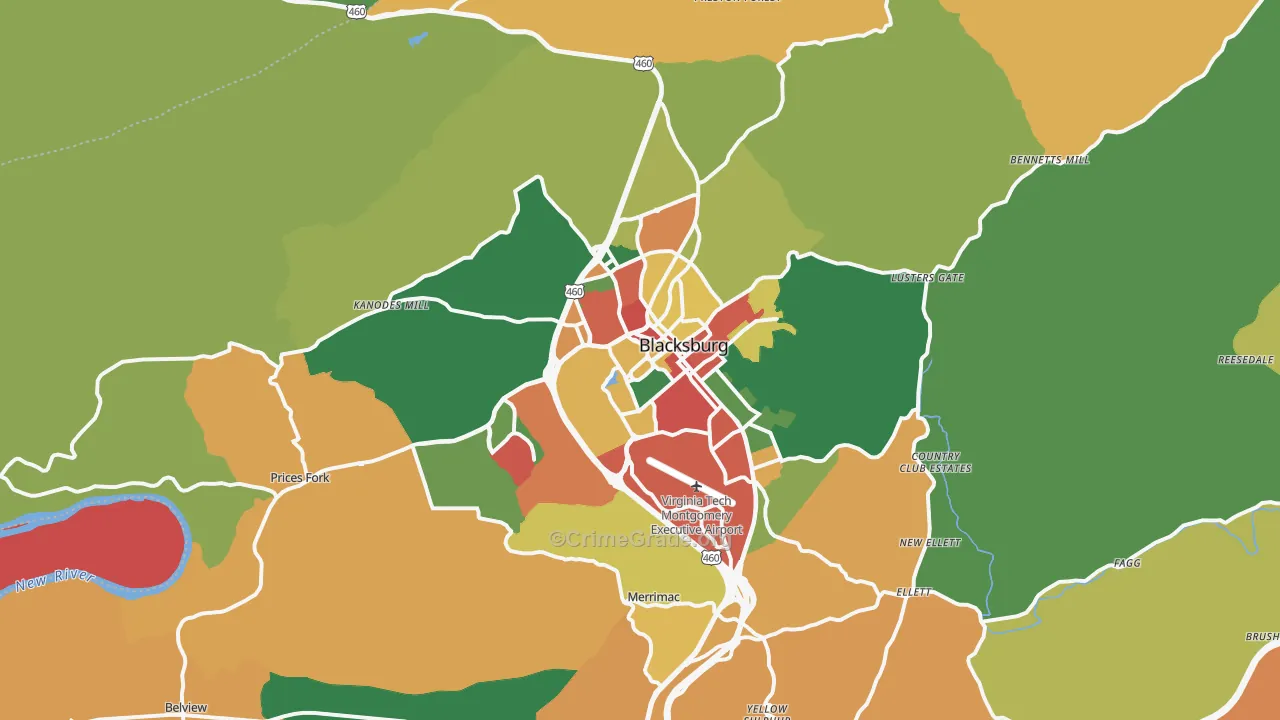 Blacksburg, VA Map of Assault Rates