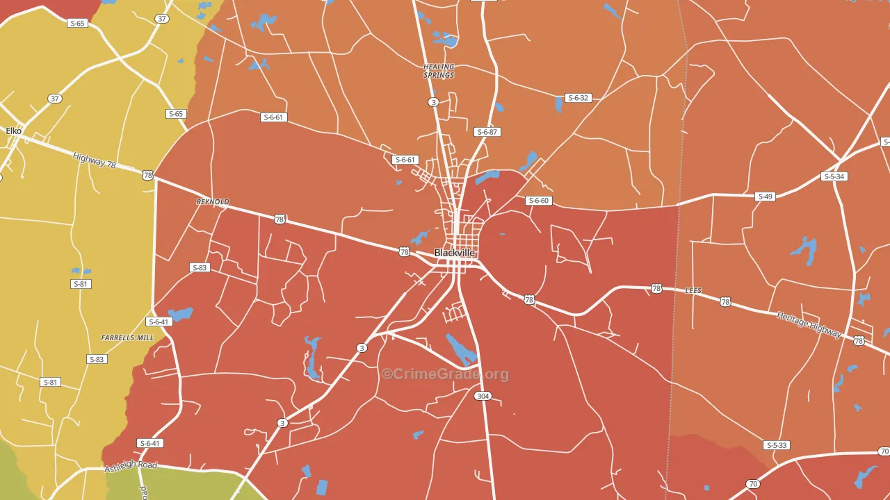 Blackville, SC Map of Assault Rates