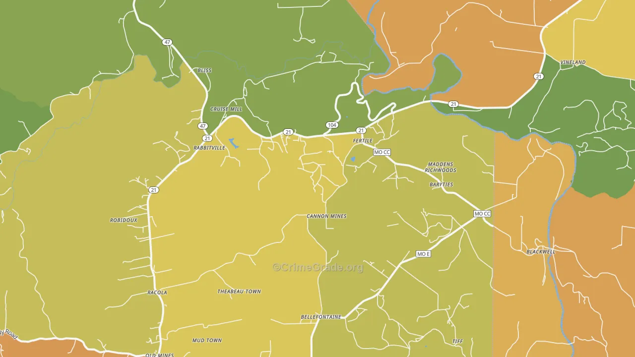 Blackwell, MO Map of Assault Rates