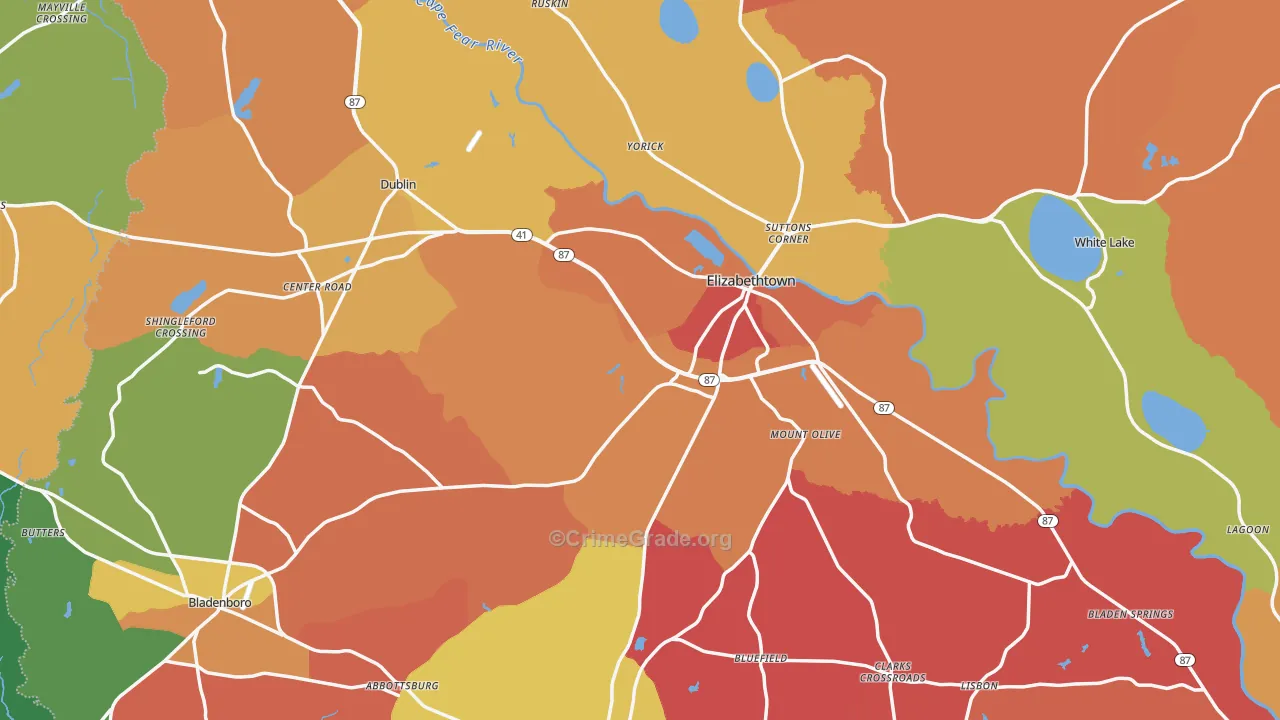 Bladen County, NC Map of Assault Rates