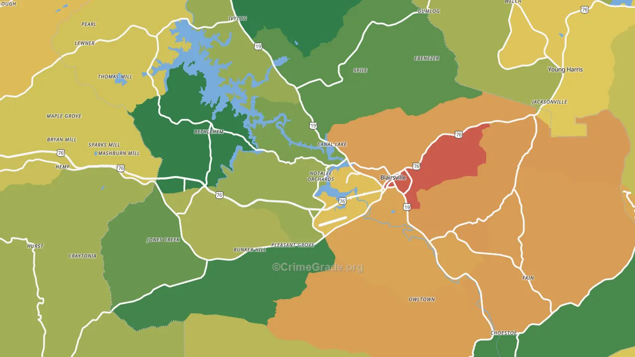 Blairsville, GA Map of Assault Rates