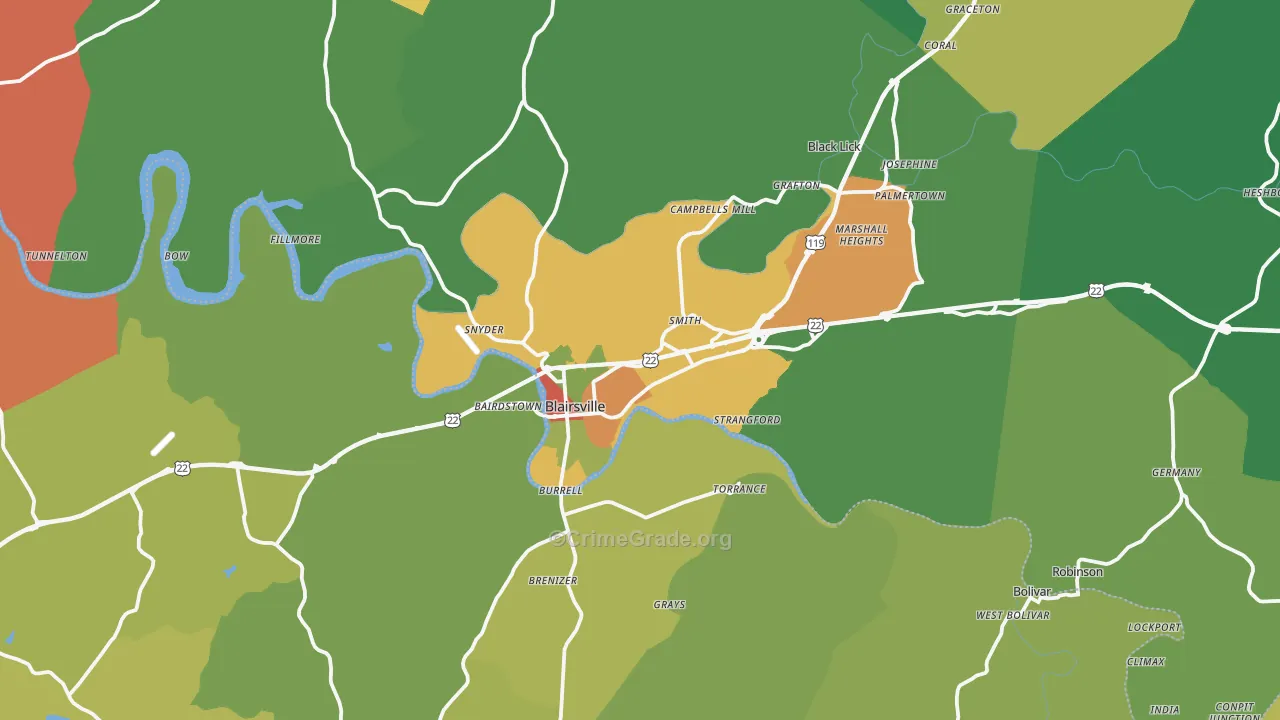 Blairsville, PA Map of Assault Rates