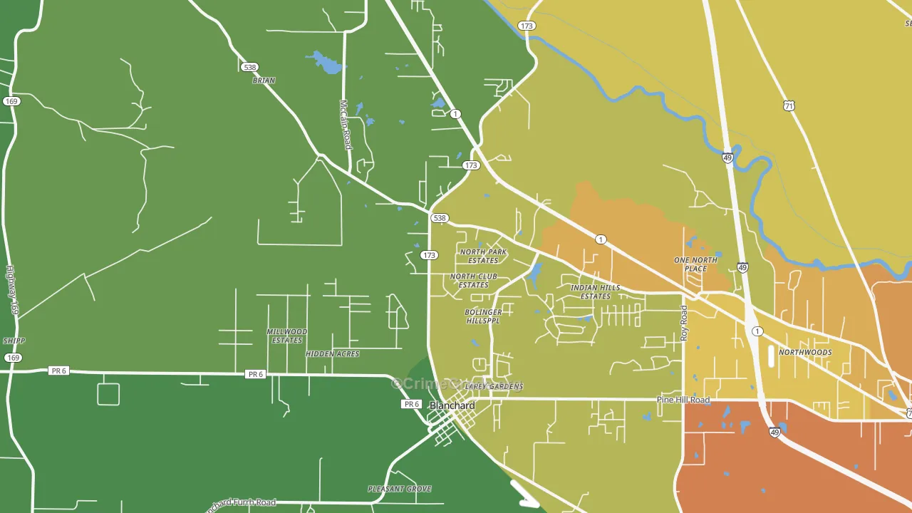 Blanchard, LA Map of Assault Rates