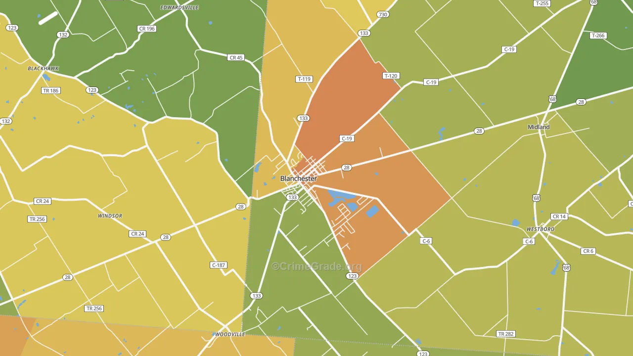 Blanchester, OH Map of Assault Rates