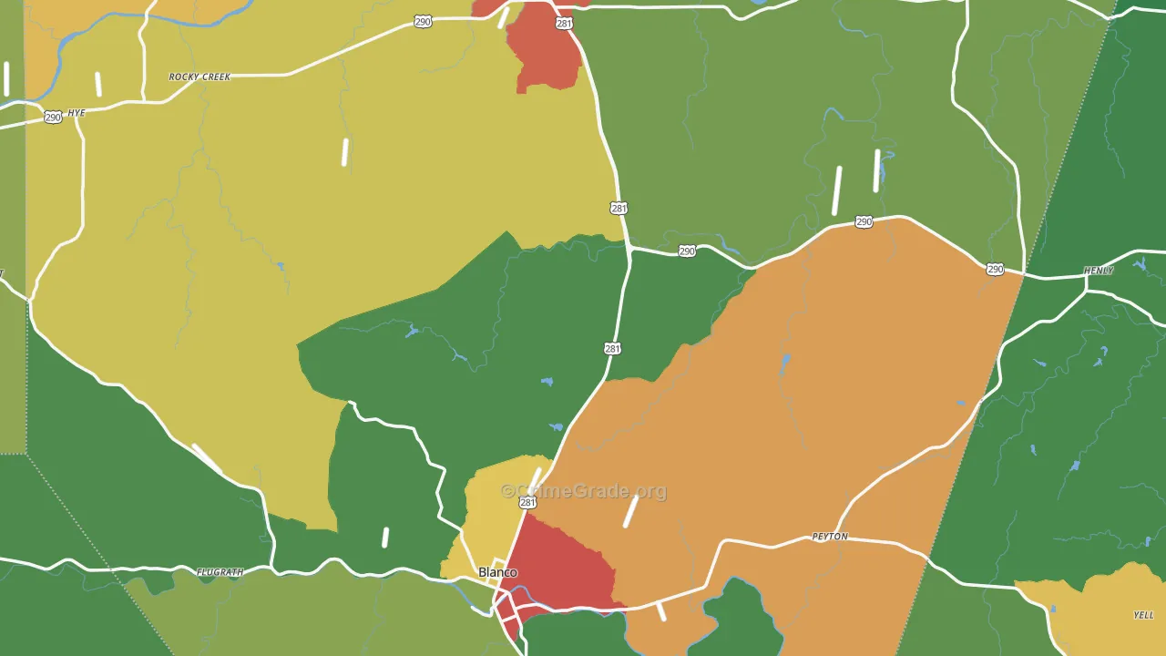 Blanco County, TX Map of Assault Rates