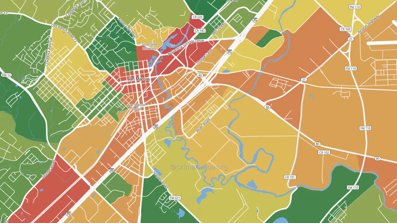 Blanco Gardens, San Marcos, TX Map of Assault Rates
