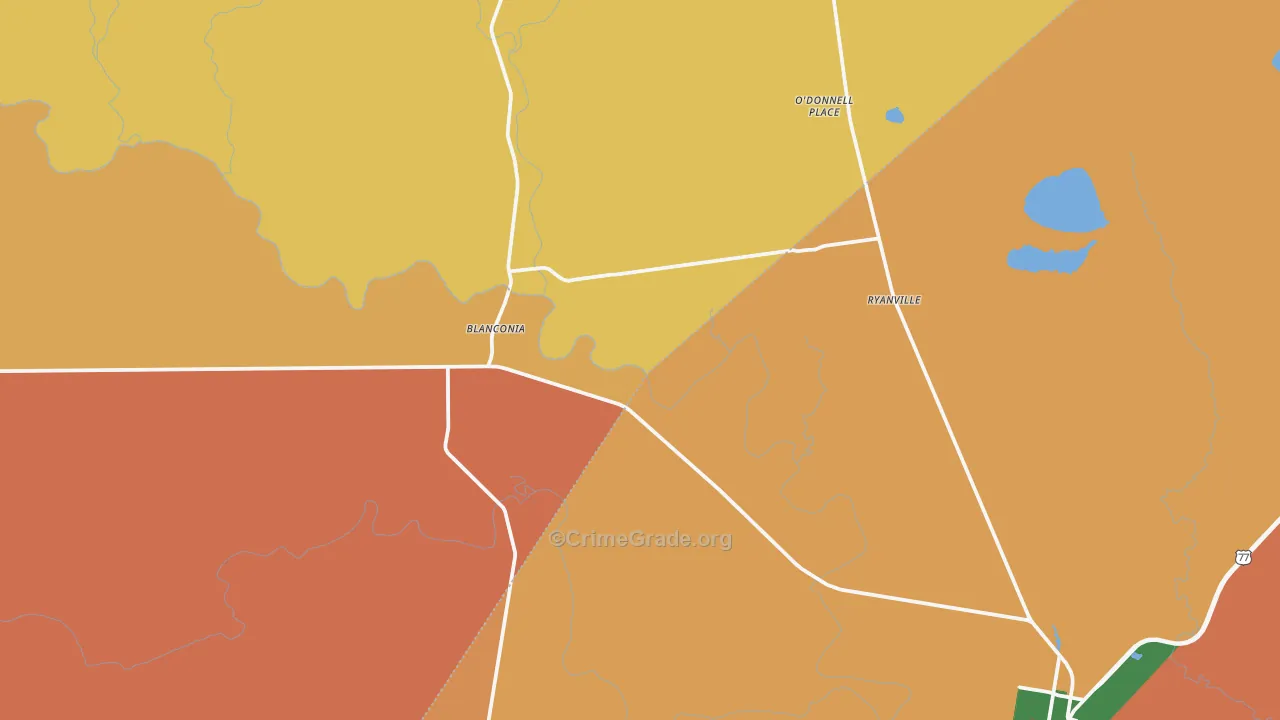 Blanconia, TX Map of Assault Rates