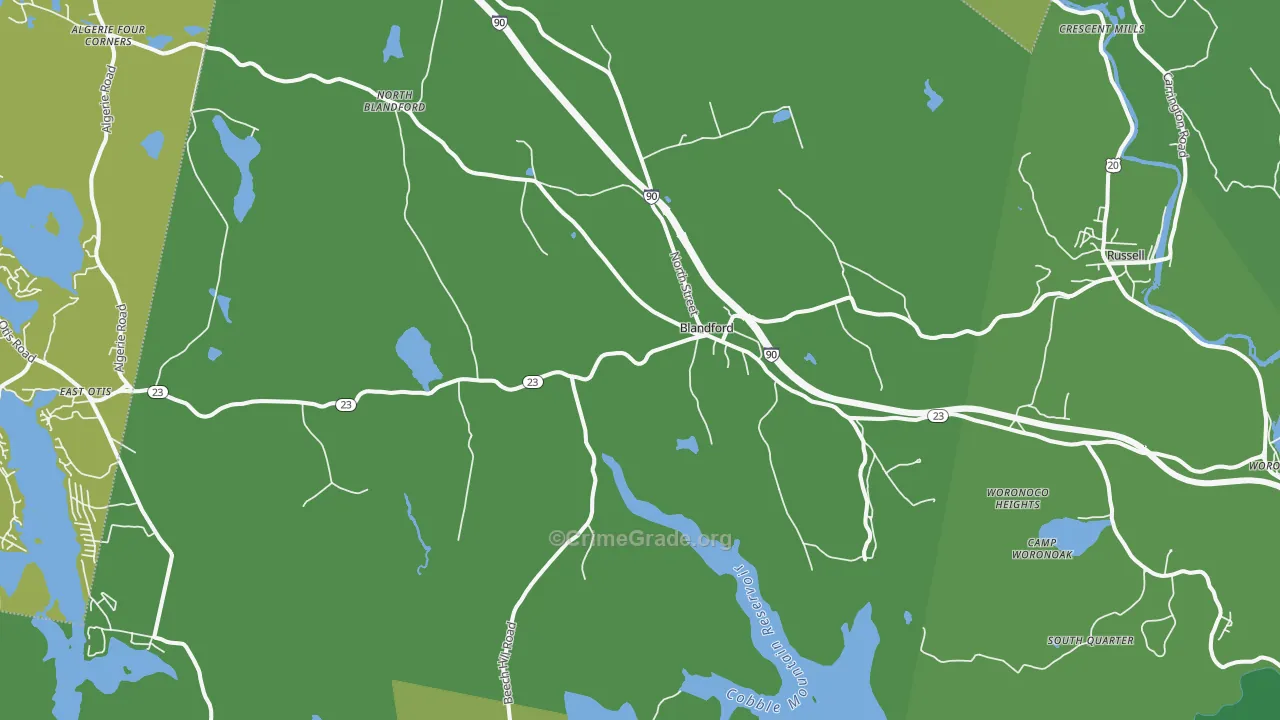 Blandford, MA Map of Assault Rates