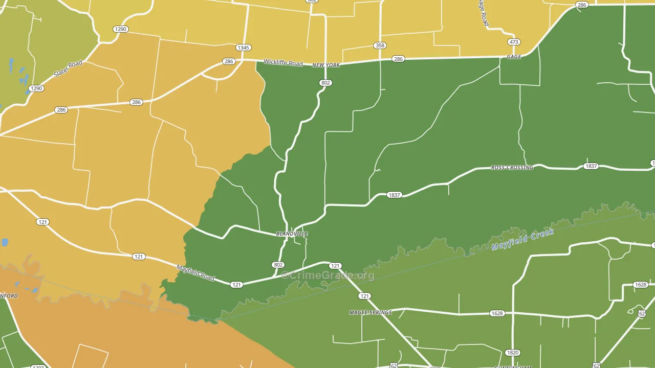 Blandville, KY Map of Assault Rates